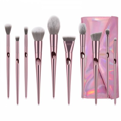 Wholesale Rose Gold Makeup Brush Set With Case10pcs Pink Handle Synthetic Fiber Face Soft Dense Synthetic Hair Makeup Brushes