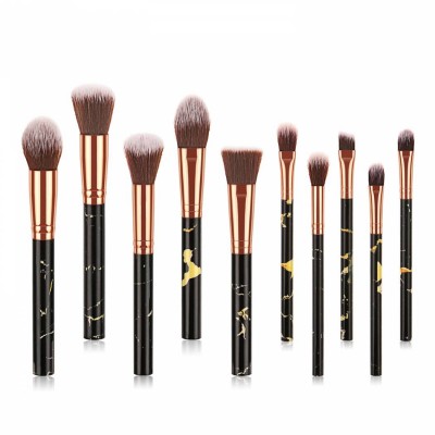 Custom logo cosmetic professional synthetic foundation marble brush 10 pcs private label makeup brush set